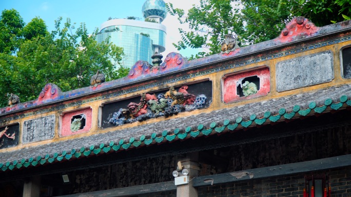 佛山祖庙陶瓷瓦脊砖雕空镜