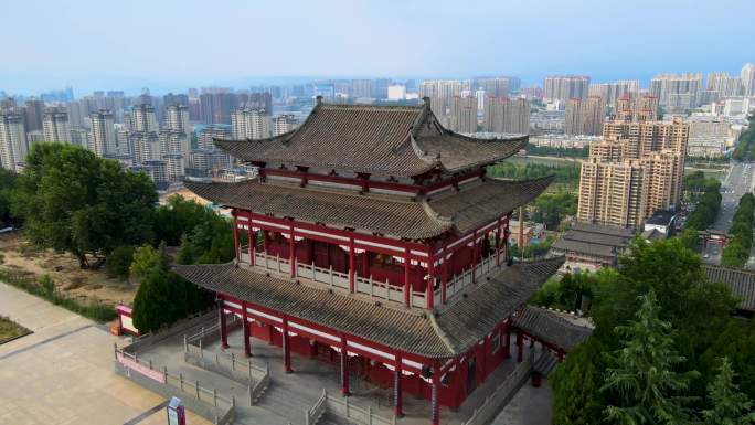 城市住宅区蓝天白云航拍视频素材C