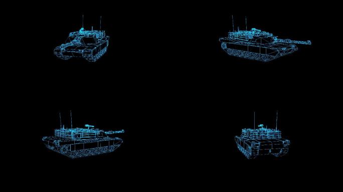 蓝色全息科技线框M1主战坦克动画带通道