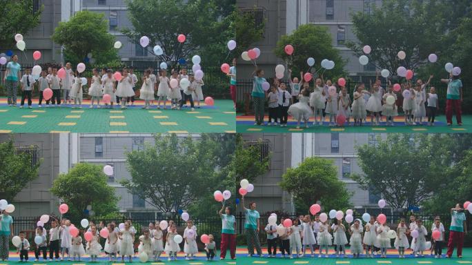 4k实拍升格幼儿园小朋友毕业了抛气球