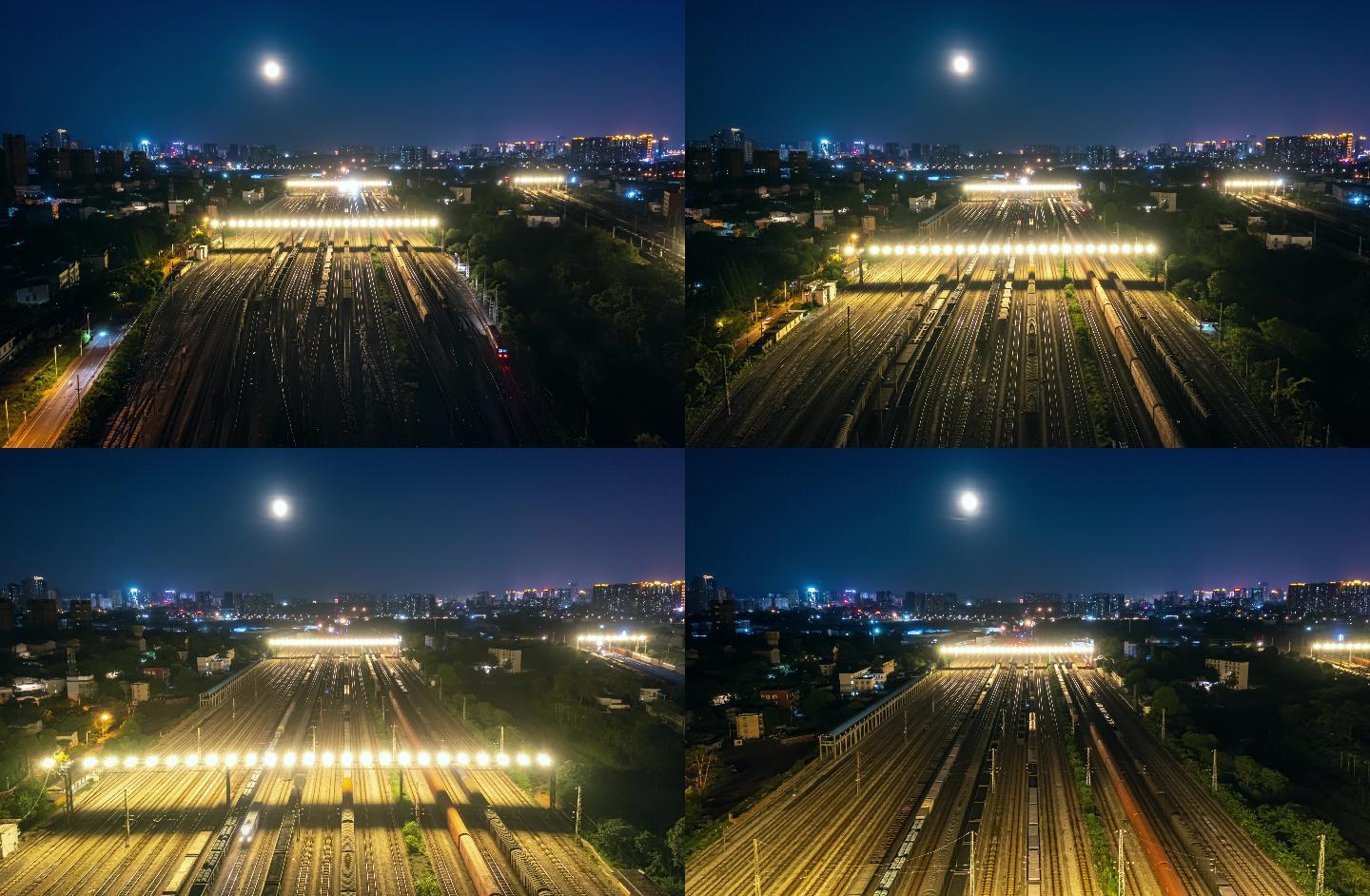 【5K】货运火车检修 货运站场航拍夜景