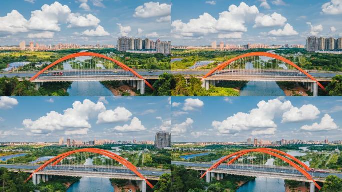 实拍4K江西城市新余市区大桥航拍延时风光