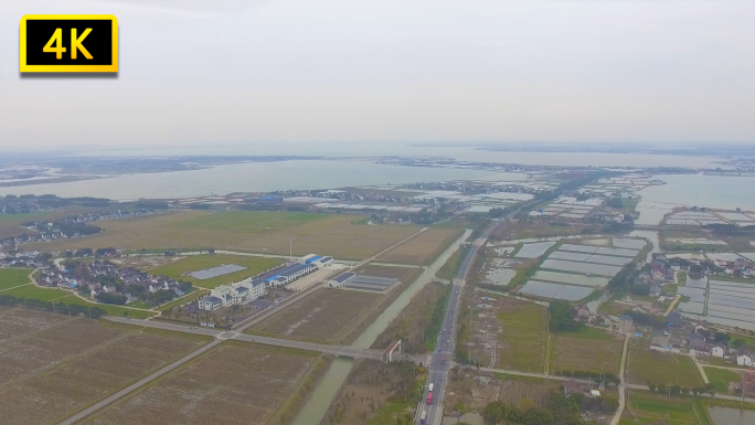 原创湖泊河流田地种植田地河流湖泊货轮航拍