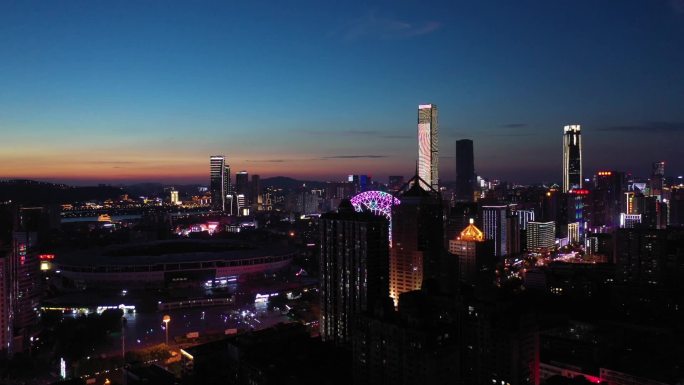 湖南省长沙市贺龙体育馆夜景航拍