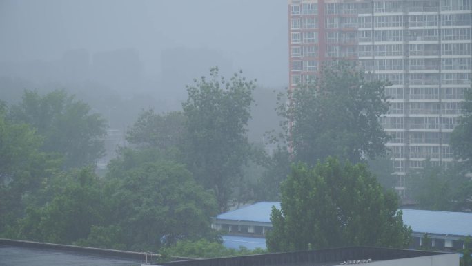 雾气雾霾阴天下雨暴雨中的城市