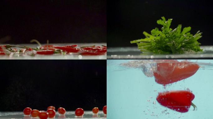 食材展示 升格 蔬菜掉入水中  辣椒