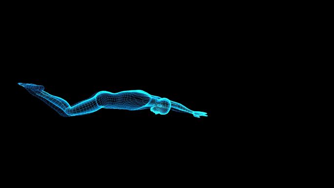 4K蓝色全息投影人体游泳动画素材带通道