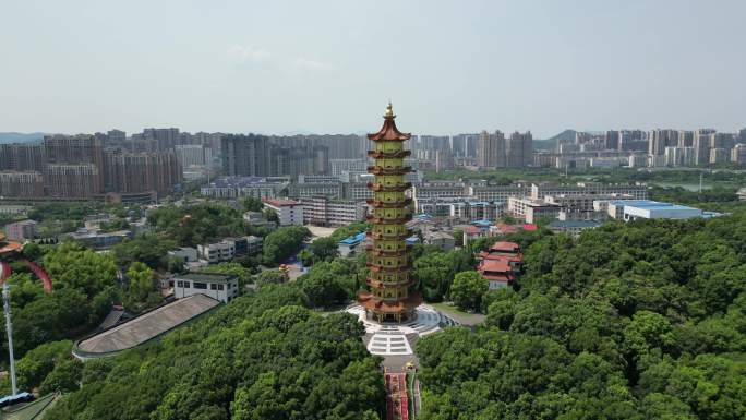 航拍湖北鄂州莲花公园元明塔 (3)