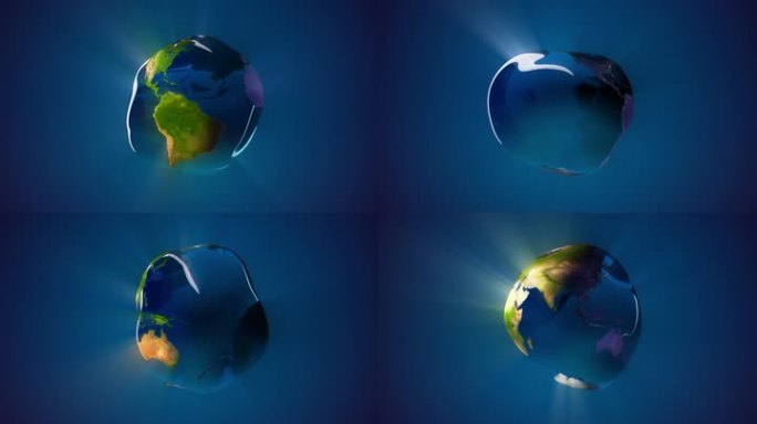 一个完美的10秒的零重力膨胀的地球状液体水滴的动画循环。美国宇航局地球图像地图