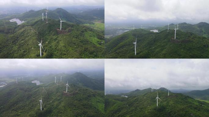 山上的风车发电系统航拍