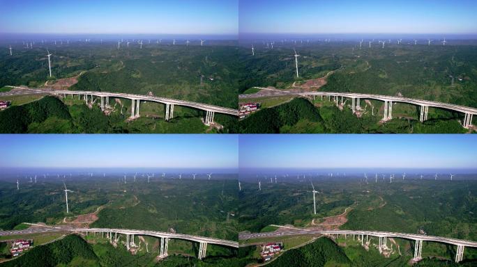 河南济源高速公路和风车航拍4k
