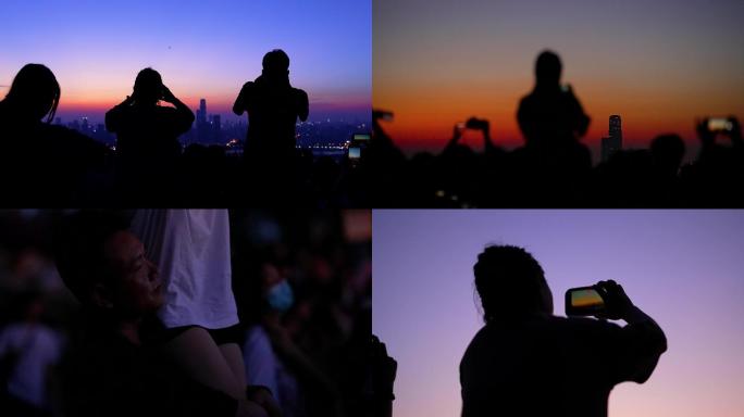 实拍长沙岳麓山等日出看日出的游客2
