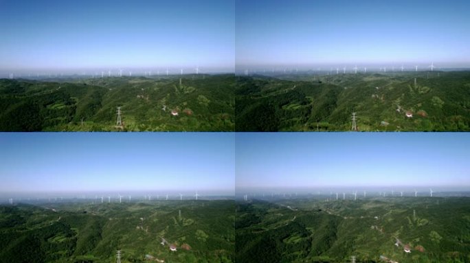 河南济源大山里的风力发电航拍4k