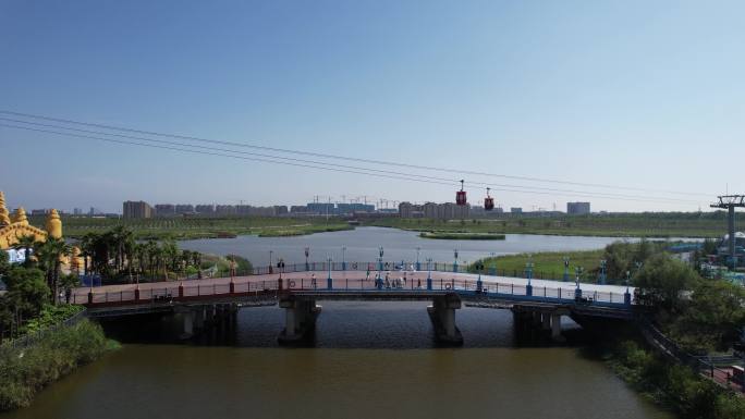 4K航拍 上海海昌海洋公园 缆车和小桥