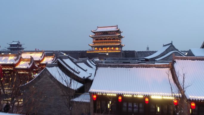 航拍山西忻州古城冬天景色