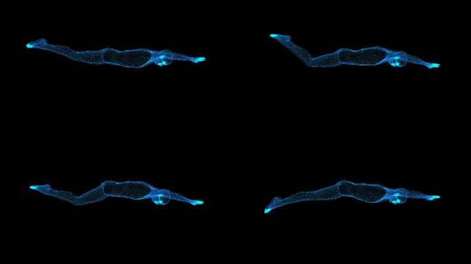 蓝色全息投影人体游泳动画素材带通道