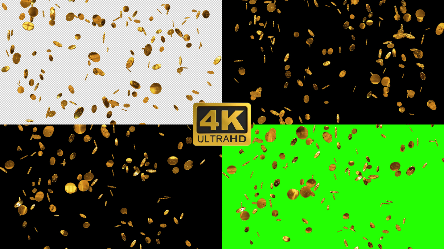 4K三维金币雨特效视频素材