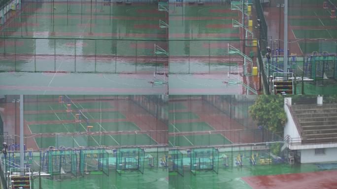塑胶场地积水雨水雨后倒影篮球场