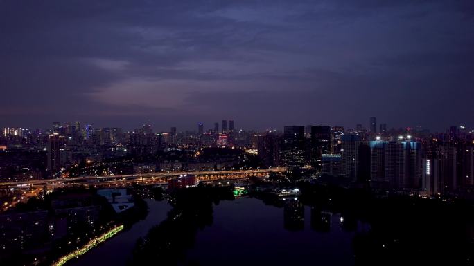成都东湖公园二环高架多机位航拍夜景