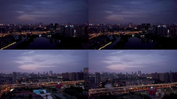 成都东湖公园二环高架多机位航拍夜景