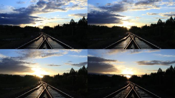 铁路夕阳云彩延时