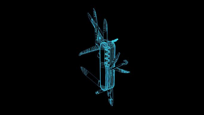4K蓝色全息线框瑞士军工刀素材带通道