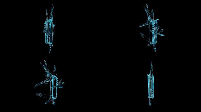 4K蓝色全息线框瑞士军工刀素材带通道