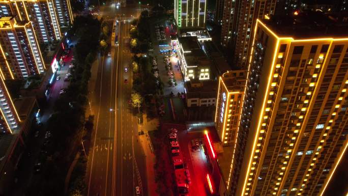 临沂夜景沂蒙路航拍移动延时摄影城市低空