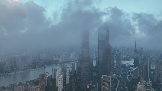 4K原素材-上海陆家嘴摩天大楼平流雾
