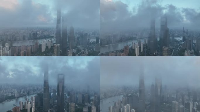 4K原素材-上海陆家嘴摩天大楼平流雾