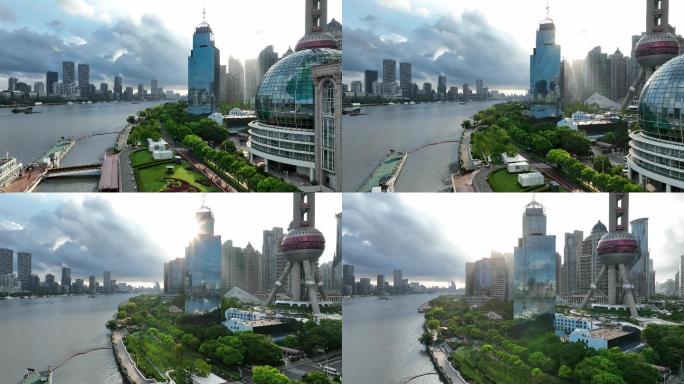 4K原素材-航拍上海港务大厦、滨江大道