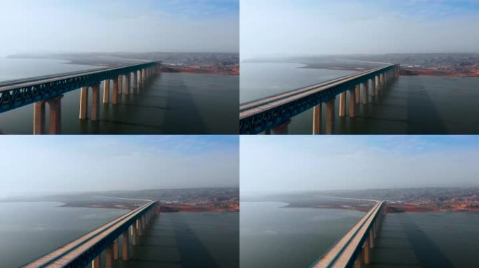 河南三门峡黄河特大桥航拍4k