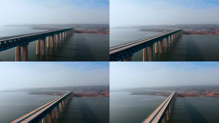 河南三门峡黄河特大桥航拍4k