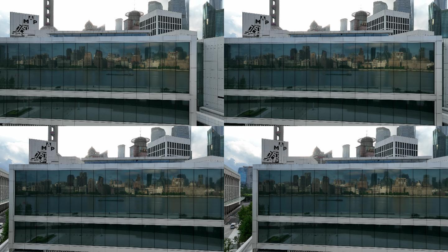 4K原素材上海浦东美术馆幕墙反射外滩全景