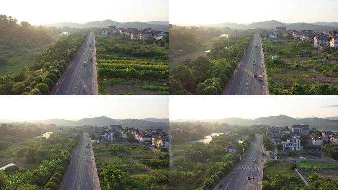 乡村道路上行驶的汽车