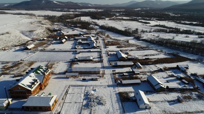 航拍内蒙古边塞村庄雪景