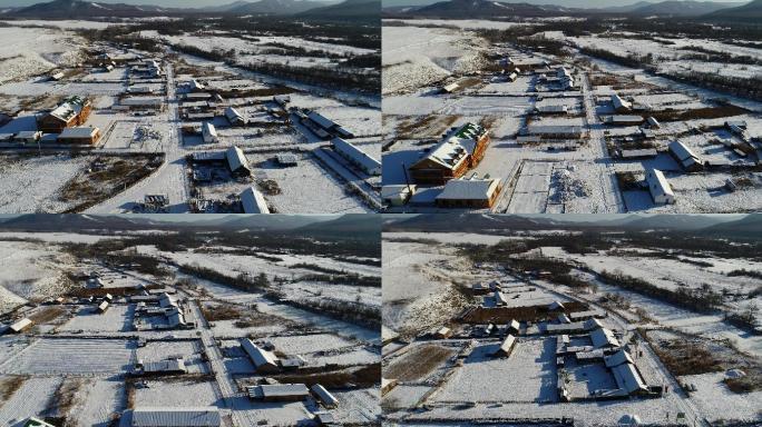 航拍内蒙古边塞村庄雪景