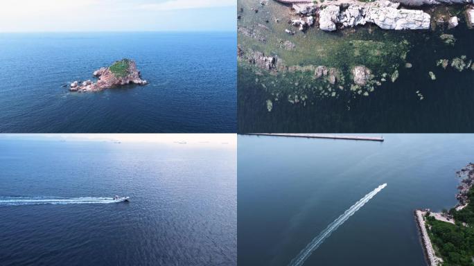 【4K】海中小岛+水中快艇航拍素材