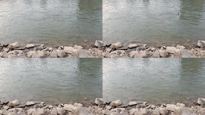 河水流淌河边休闲宁静风景河石鹅卵石流淌