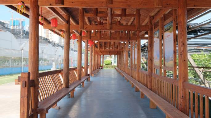 中式走廊凉亭屋顶榫卯木结构