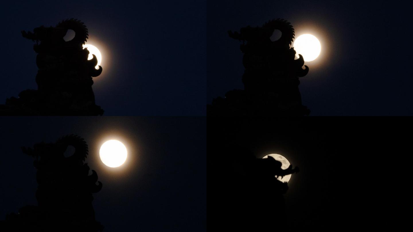 大月亮 龙头剪影 图腾与月亮 龙头与月亮