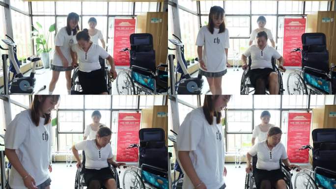 女大学生向老年人推销轮椅