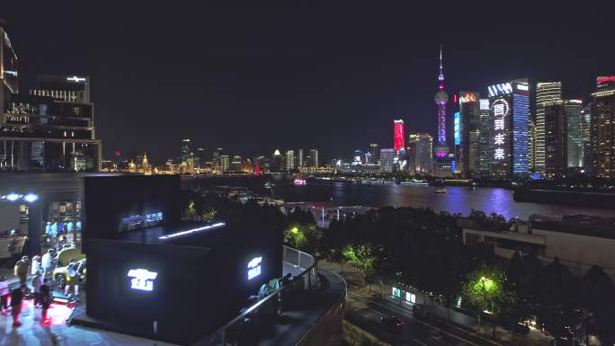 上海黄浦区外滩夜景航拍