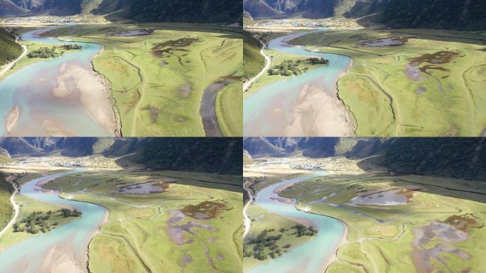 西藏巴松措湖河流4K航拍