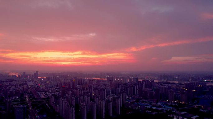 安徽蚌埠城市晚霞航拍4k