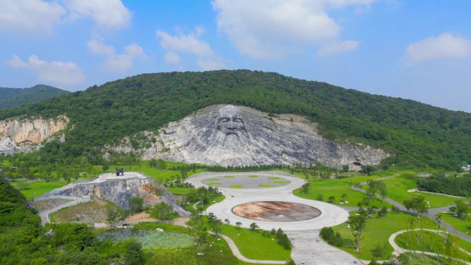 湖北襄阳伏羲山体石雕4K航拍