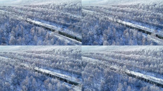 航拍林海雪原列车