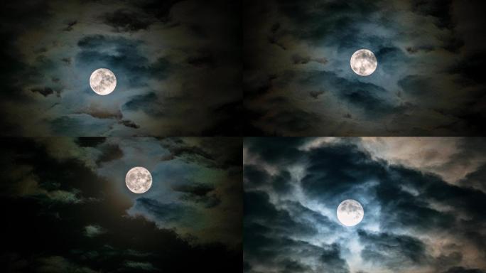 【4K超清】延时月亮升起云流动云遮月夜晚