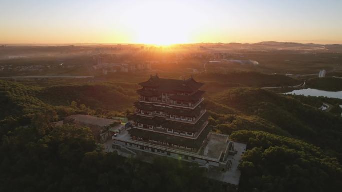 儋阳楼日出和那大镇城市风光