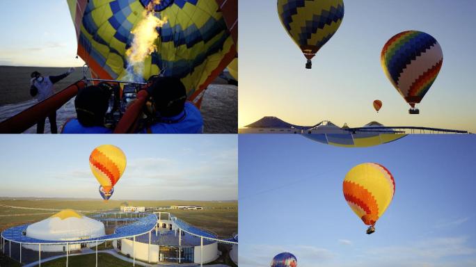 【4K】热气球迎着朝阳腾空起飞视频